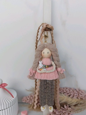 Set of two handmade macrame doll keychains new