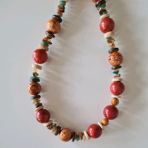 Handmade colorful necklace like new with wood and stone beads