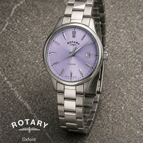 Rotary Oxford Premium Ladies Watch with Sapphire Crystal, Pastel Violet Dial