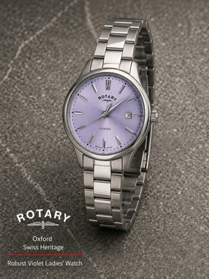 Rotary Oxford Premium Ladies Watch with Sapphire Crystal, Pastel Violet Dial