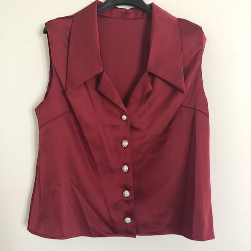 Burgundy Satin Sleeveless Shirt Top new, size Large