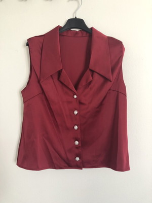 Burgundy Satin Sleeveless Shirt Top new, size Large