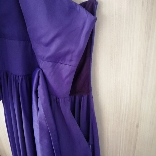 Actualee long purple evening dress XS with one shoulder and puff sleeve