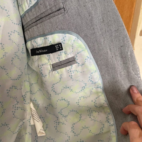 Linen jacket light gray with white stitching, like new