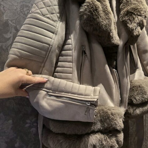 Jacket gray with eco fur and lining new, size L