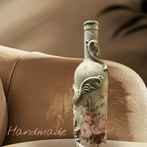 Handmade decorative bottle new with mixed media technique