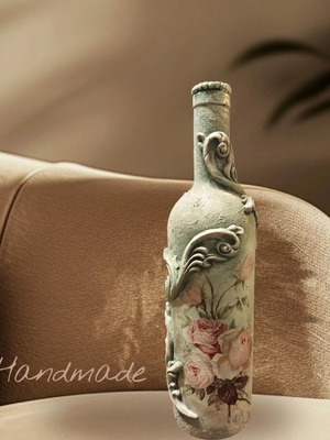Handmade decorative bottle new with mixed media technique