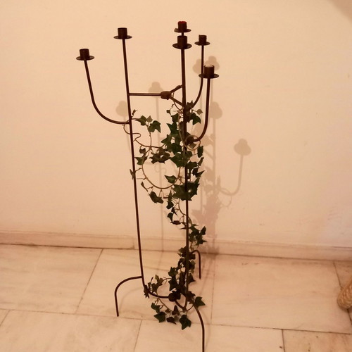 Metal floor-standing six-arm candlestick used, height 1.05 m