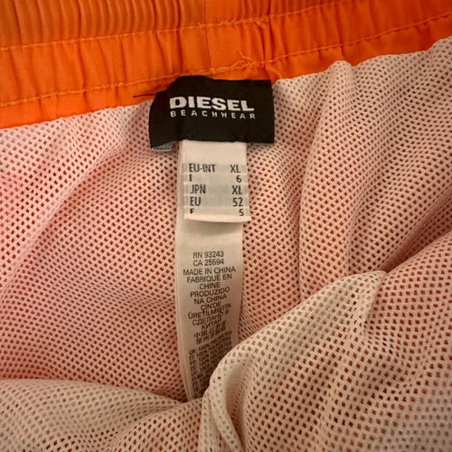 Diesel men's swim shorts used, orange with logo print, size XL