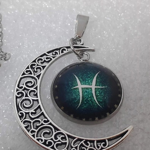 Crescent Moon Pendant with Pisces Zodiac like new