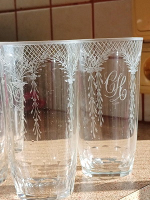 Κρυστάλλινα ποτήρια νερού 6 τεμάχια 1920-1930 χαραγμένα στο χέρι σαν καινούργια