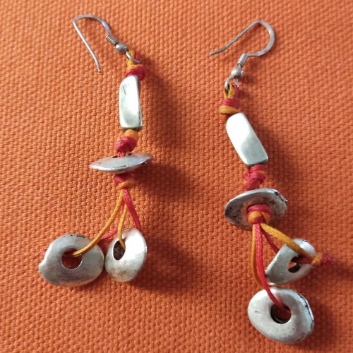 Hippie earrings made of steel with silk cord like new