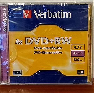 Verbatim DVD+RW, Rewritable, Aδειο DVD+RW, Επανεγγραψιμο, Σε κλασσικη θηκη, Σφραγισμενο