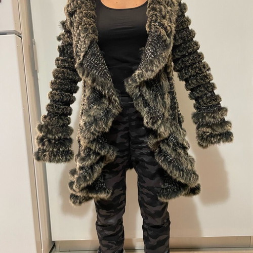 Lapin fur jacket like new, black and beige