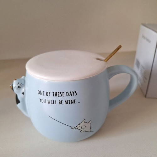 Mug 380ml new with lid and spoon