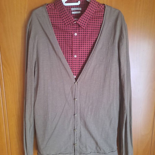 Calliope plaid shirt and slim fit cardigan set like new