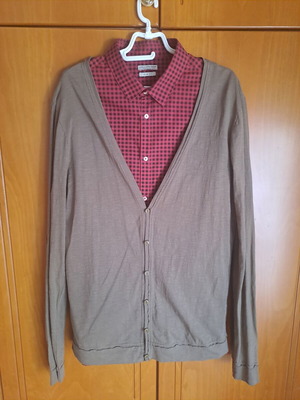 Calliope plaid shirt and slim fit cardigan set like new