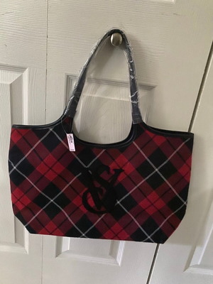 Victoria's Secret tote bag tartan black red new with tags