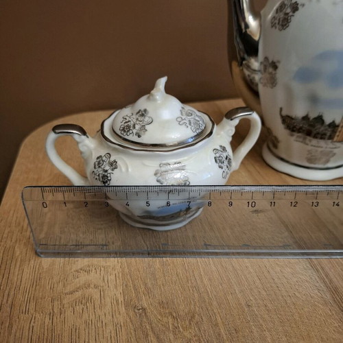 Vintage Bavaria porcelain tea set with painted Italian city scenes, like new