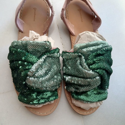 Statement sandals with green sequin design like new