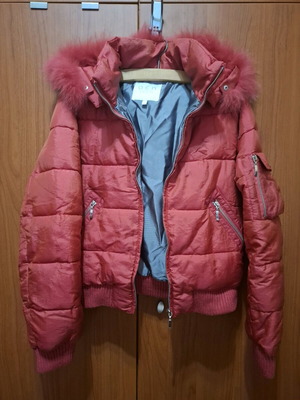Ovs Fashion red jacket with detachable fur like new, size S