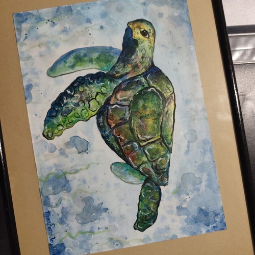 Sea Turtle Original Painting by Eleni Papadopoulou on Watercolor Paper