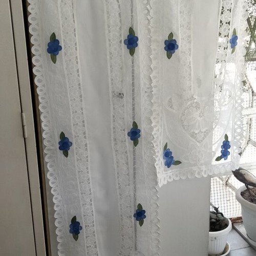Vintage set of 2 handmade organza table runners with embroidery