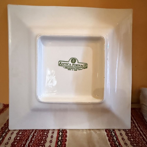 Antica Fornace large square platter 34×34 cm like new, olive design