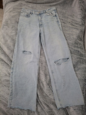 Jeans used with rips, turquoise, size XL