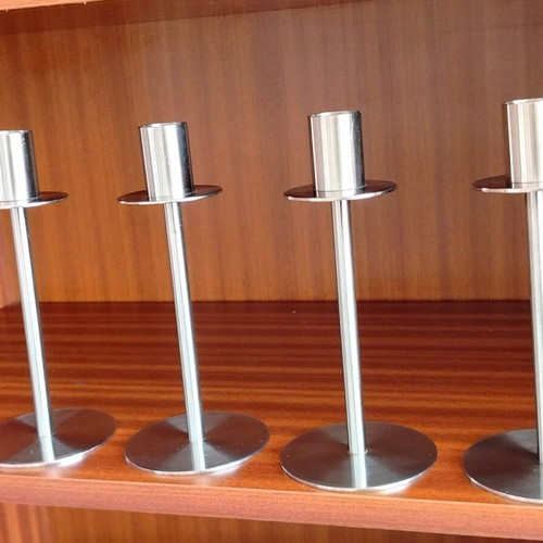 Stainless steel candlesticks like new, set of 4, modern design