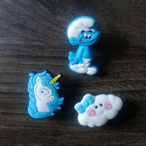 Crocs charms set with Smurf, Unicorn and Cute Cloud like new