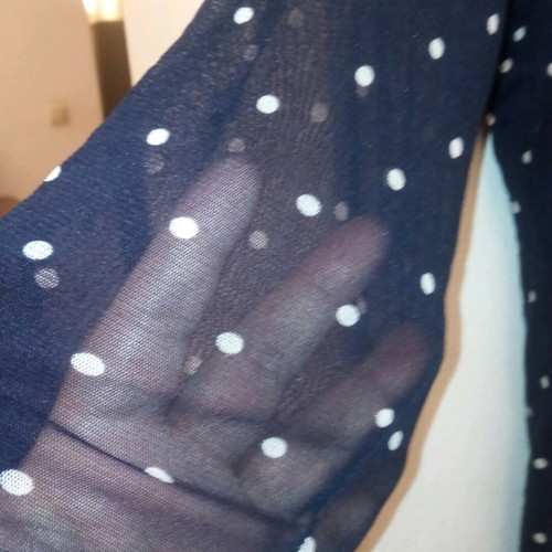 Blouse new very elastic polka dot with transparent sleeves dark blue, size L