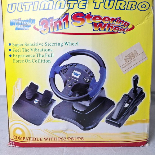 Ultimate Racer 3-in-1 Steering Wheel with Pedals and Gear Lever used for PS2 PS1 PS