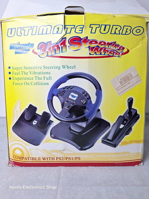 Ultimate Racer 3-in-1 Steering Wheel with Pedals and Gear Lever used for PS2 PS1 PS