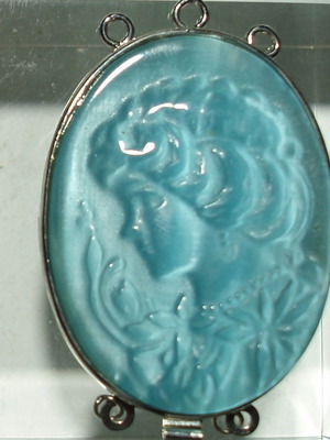 Necklace with stainless clasp and aqua marine opal female portrait like new