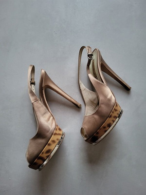 AldoBrue satin peep toe pumps used, size 38, brown with snake skin