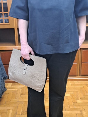 Minimal taupe leather handbag like new with embossed texture