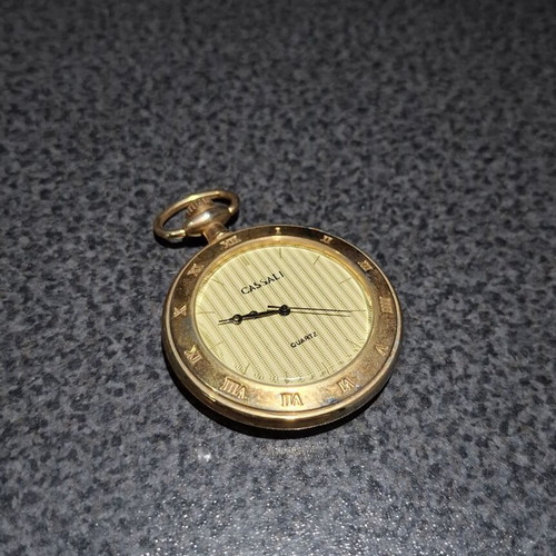 Vintage Cassali Quartz Pocket Watch used, gold tone, retro style