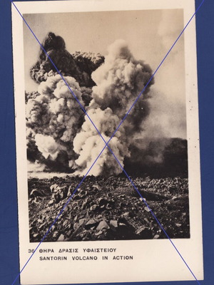 Santorini Volcano Postcard unused, Thira eruption