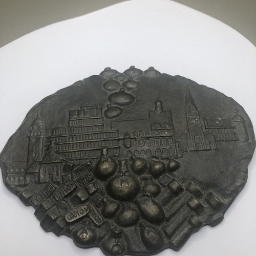 German large bronze plaque used, 16 cm x 12 cm