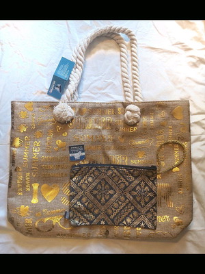 Large beach bag with pouch, new with tags