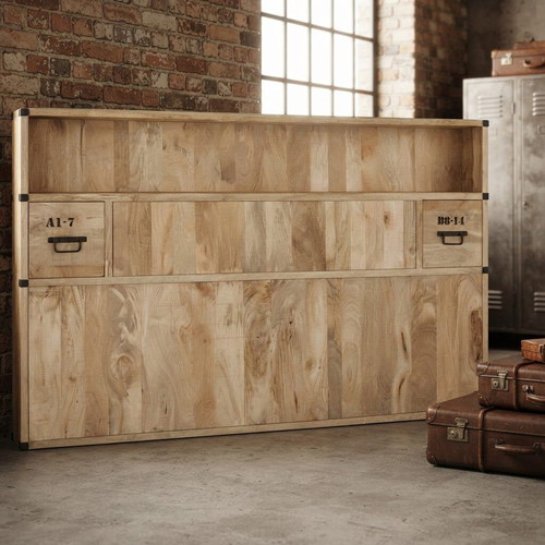 Maisons du Monde Industrial Bed & Headboard, solid mango wood