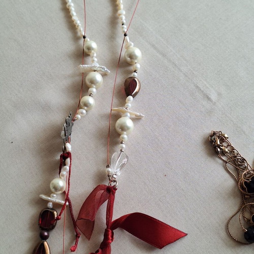 Necklace set with boho pearls and elegant cross, like new