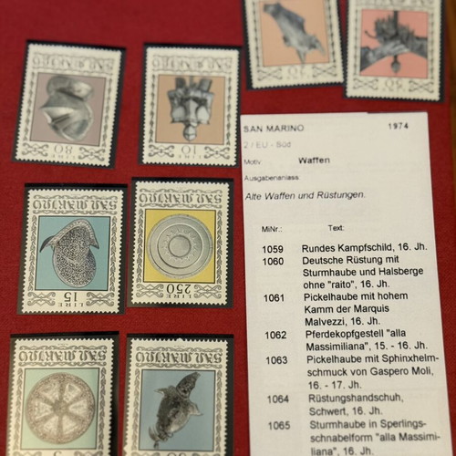 San Marino 1974 Complete Set of 8 Mint Stamps Ancient Weapons & Armor