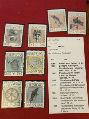 San Marino 1974 Complete Set of 8 Mint Stamps Ancient Weapons & Armor
