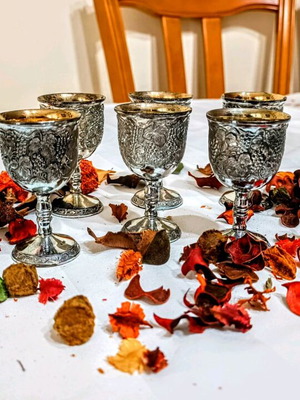 Vintage set of six used shot glasses from the 1960s