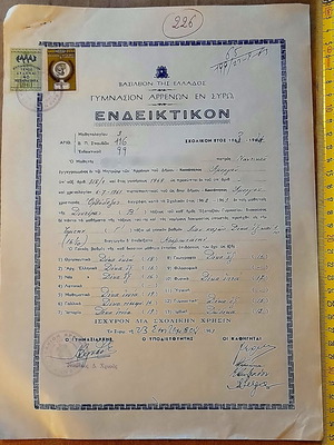 Gymnasion Arrenon Syrou School Report 1963-1964