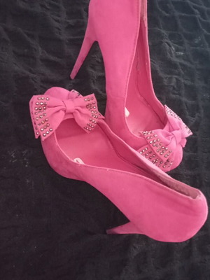 Fuchsia 12cm high-heeled shoes with bow and oval toe like new, size 37
