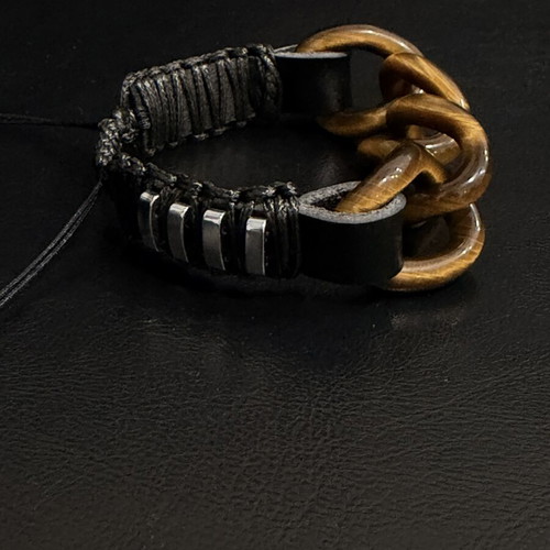 Men's leather bracelet with Tiger Eye and hematite, new