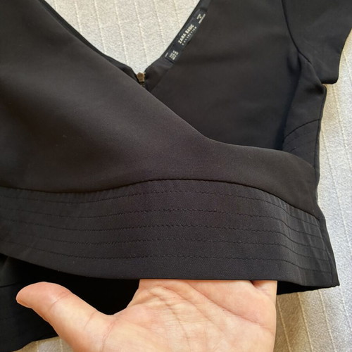 Zara black faux-wrap crop top with exposed back zip, size M